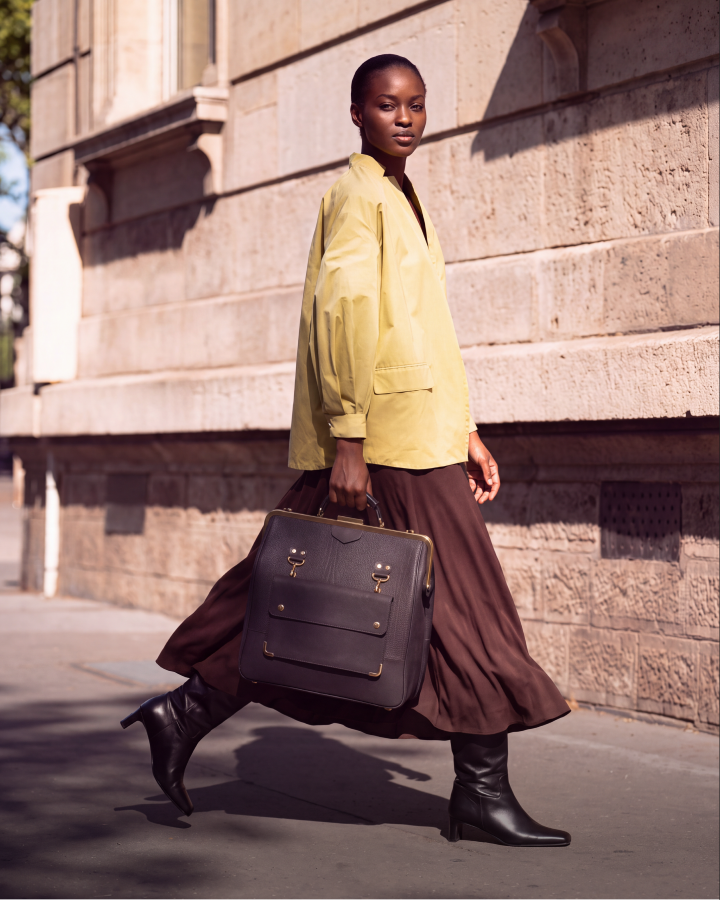 Model carrying a Laflore Paris bag in Paris
